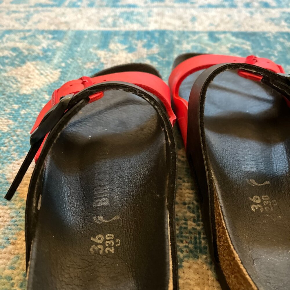Birkenstock Arizona *Black & Poppy Red* Split Color / 36 N / Birko-Flor / EUC - Picture 7 of 15